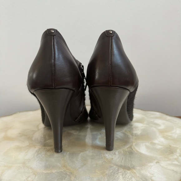 Kenneth Cole Brown Leather Faux Fur Stiletto Booties Sz 10 - Picture 9 of 16